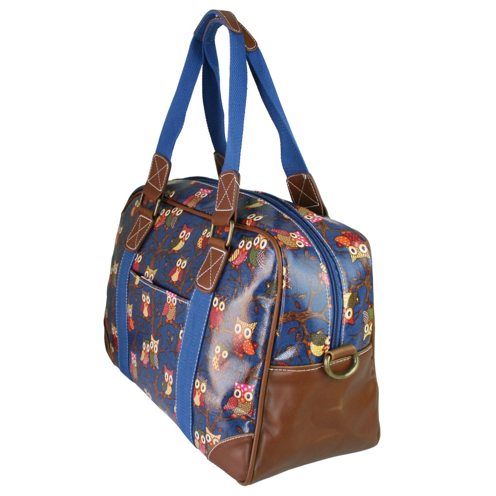L1106W Miss Lulu Oilcloth Travel Bag Owl Navy